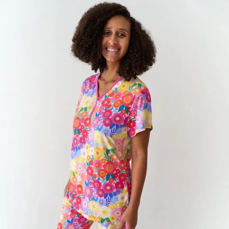 Lounge Short Sleeve TopsRainbow Blooms Women's Short Sleeve Pajama Top