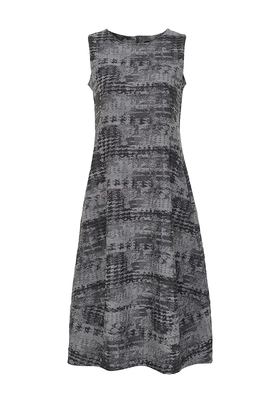 Ever Sassy Blurred Houndstooth A-line Midi Dress, GreyEmpire Waist Dress