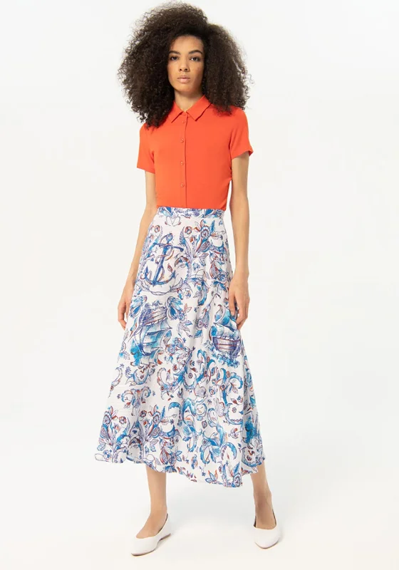 Surkana Seashore Print A-Line Maxi Skirt, BluePrairie Skirt