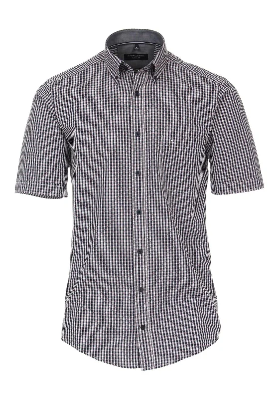 Silk Short Sleeve TopsCasa Moda Gingham Print Short Sleeve Shirt, Dark Navy