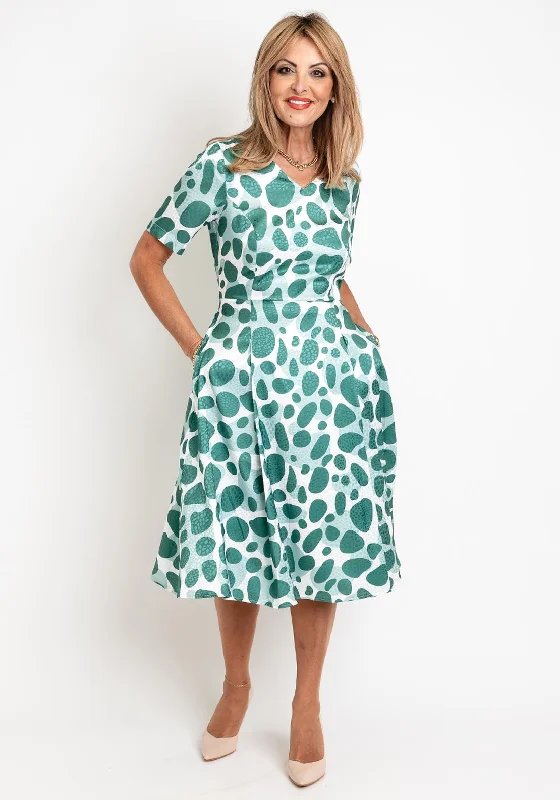 Coco Doll Judy Satin Feel Spot Print Midi Dress, Green SpotPolka-dot Dress