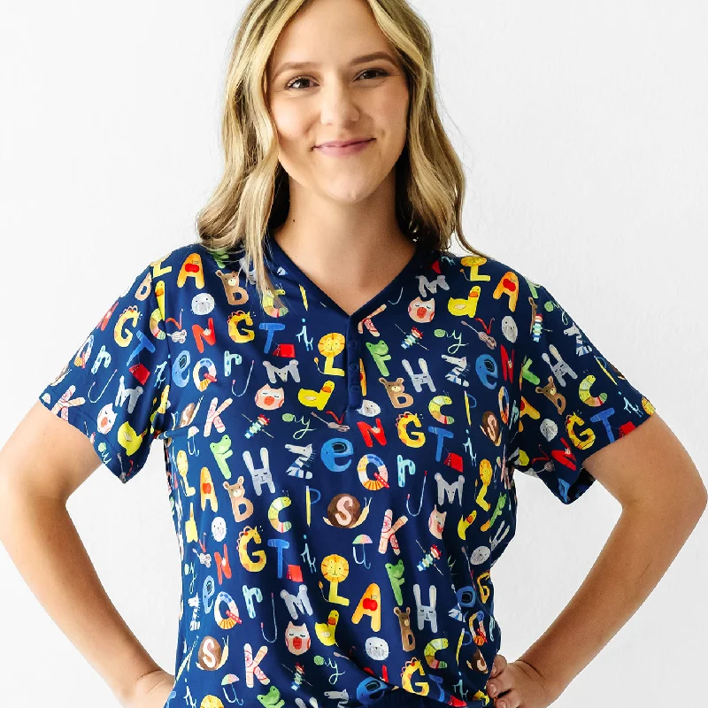 Casual Short Sleeve TopsNavy Alphabet Friends Women's Short Sleeve Pajama Top