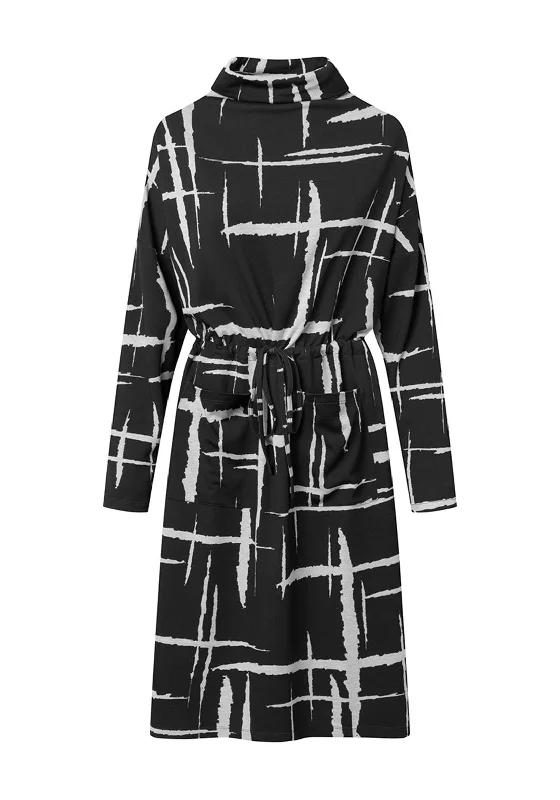 Elsewhere Marau Drawstring Waist Bold Print Midi Dress, BlackUtility Dress