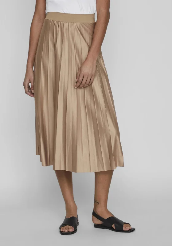 Vila Nitman Pleasted Midi Skirt, SandshellHigh-visibility Skirt