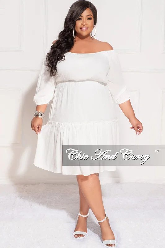 Final Sale Plus Size Off the Shoulder Tiered Dress in WhiteLarge women's zipper tops