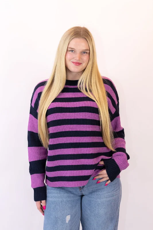 Wyatt Striped Sweater | Navy/PurpleArtist Knit Tops