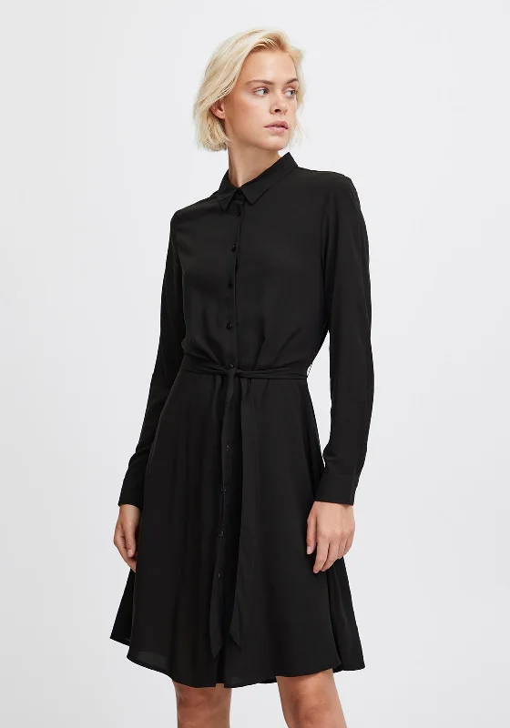 Ichi Main Belted Waist Mini Shirt Dress, BlackEmbroidered Dress