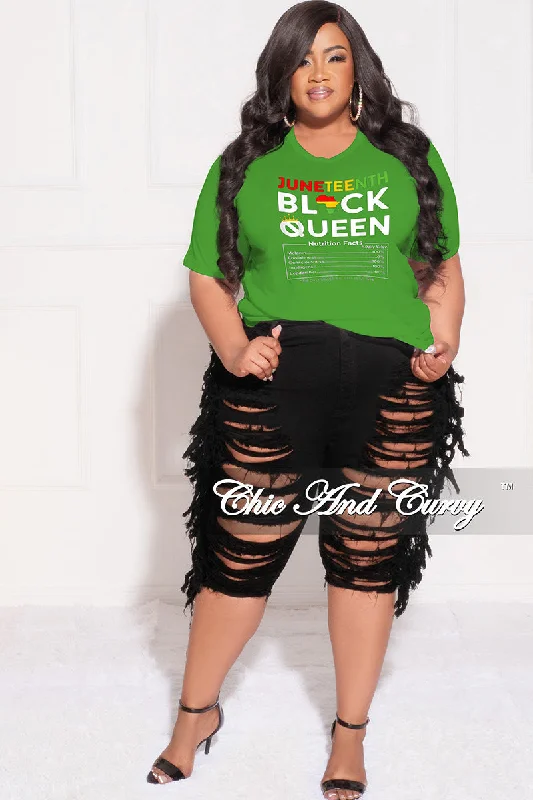 Final Sale Plus Size "Juneteenth Black Queen Nutritional Facts " T-Shirt in Kelly GreenLarge women's windproof tops