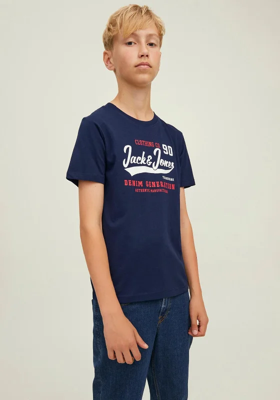 College Short Sleeve TopsJack & Jones Boys Short Sleeve Logo Blocking Tee, Navy