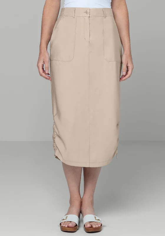 Bianca Kini Ruched Detail Midi Skirt, BeigeOpaque Skirt