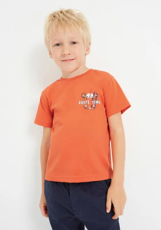 Branded Short Sleeve TopsMayoral Boy Skate Time Short Sleeve Tee, Orange