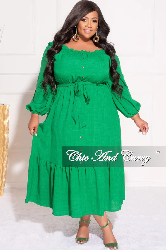 Final Sale Plus Size Off the Shoulder Dress with Tie in GreenWomen's dating tops