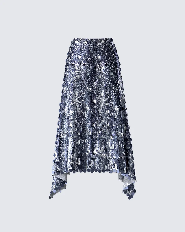 Wyn Metallic Silver Sequin Maxi SkirtVintage Skirt