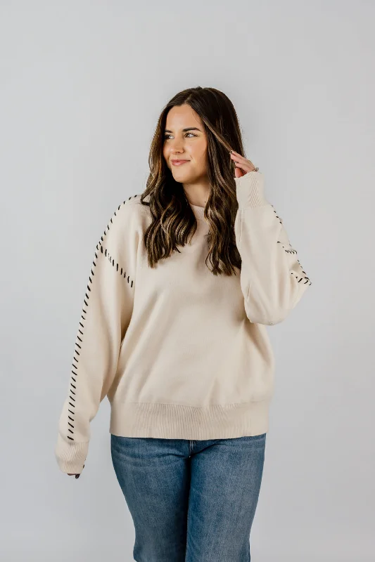 Raven Stitch Crewneck Sweater | IvoryRetro Knit Tops