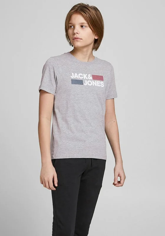 Cropped Short Sleeve TopsJJack & Jones Boys Corp Logo Short Sleeve Tee, Light Grey