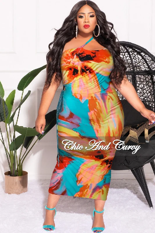 Final Sale Plus Size Sleeveless Double Spaghetti Strap One Shoulder BodyCon Dress in Yellow Turquoise Orange Pink and RedKnit Tee