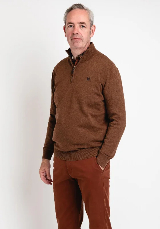 Pre End New Hampton Half Zip Sweater, Coffee BrownSkateboard Knit Tops