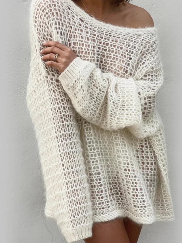 Open Knit Oversized SweaterStriped Knit Tops