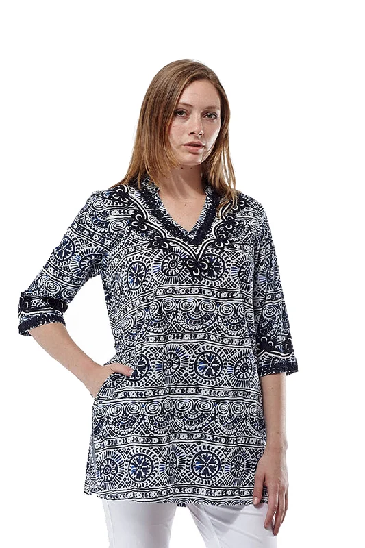 Embroidered Short Sleeve TopsLa Cera Short Sleeve Printed Tunic Top