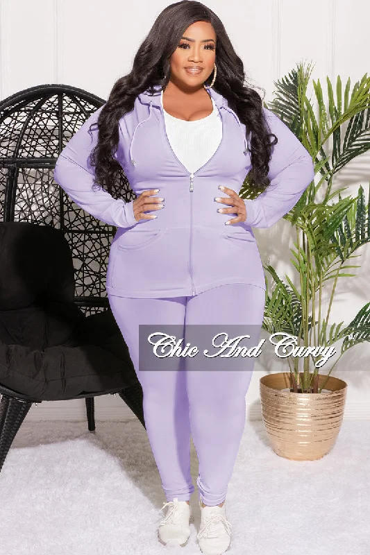 Final Sale Plus Size 2pc Hooded Zip-Up Jacket and Legging Set in Lavender Seamless FabricPlus size women's street style tops