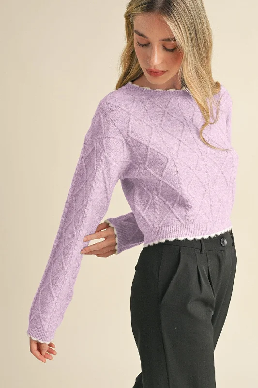 Soft Lilac Cable Knit SweaterDesigner Knit Tops