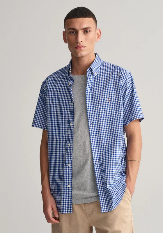 Relaxed Fit Short Sleeve TopsGant Broadcloth Gingham Short Sleeve Shirt, College Blue