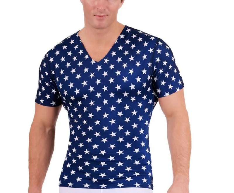 Metallic Short Sleeve TopsInsta Slim Big and Tall Stars Activewear Short Sleeve V-neck 4VAT001BT