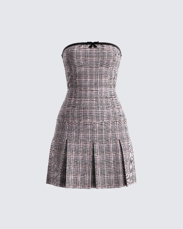 Marge Houndstooth Pleat Mini DressLong-sleeve Dress