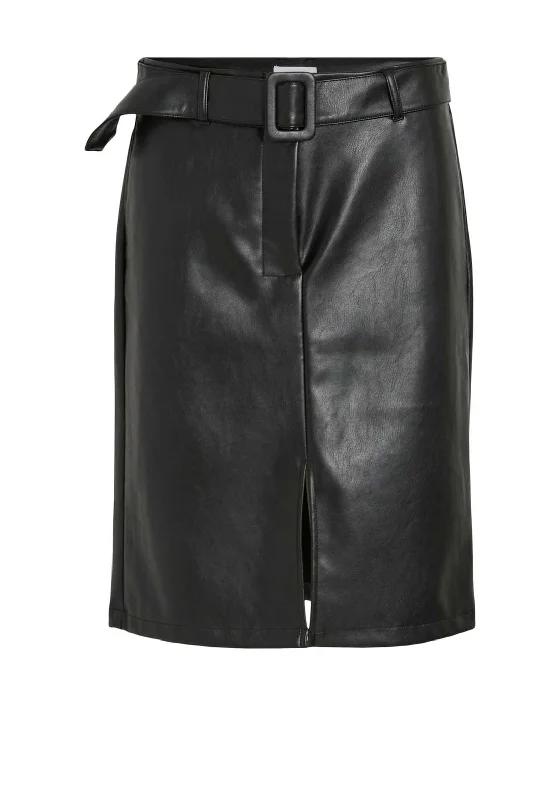 Vila Hennie Coated Buckled Skirt, BlackGeometric Skirt