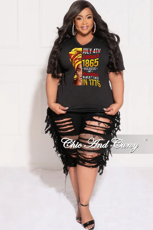 Final Sale Plus Size "Juneteenth African American" T-Shirt in BlackWomen's summer tops