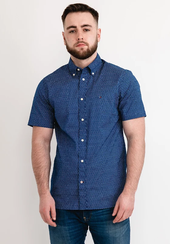 French Terry Short Sleeve TopsTommy Hilfiger Micro Print Short Sleeve Shirt, Carbon Navy & Breezy Blue