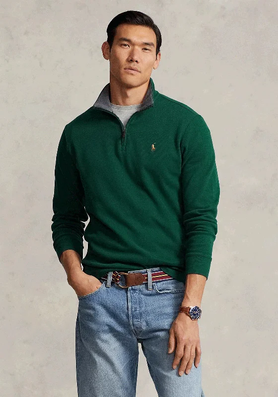 Ralph Lauren Estate-Rib Half Zip Sweater, Moss AgateCashmere Knit Tops