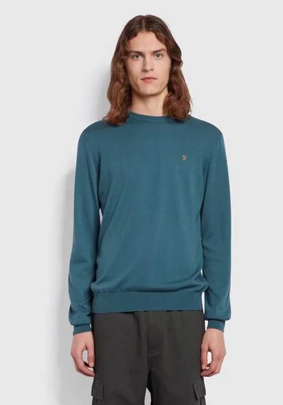 Farah Mullen Crew Neck Sweater, OceanMetallic Knit Tops