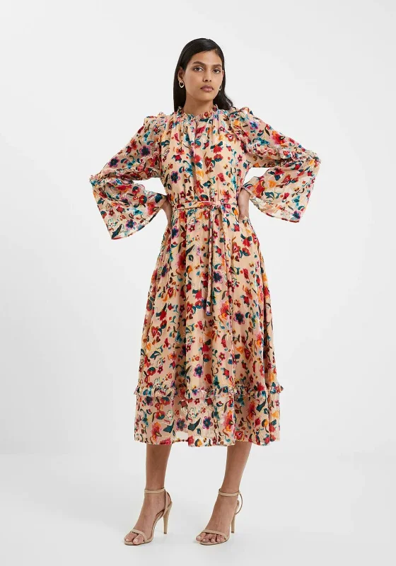 French Connection Avery Burn-Out Midi Dress, Toasted AlmondCrinoline Dress