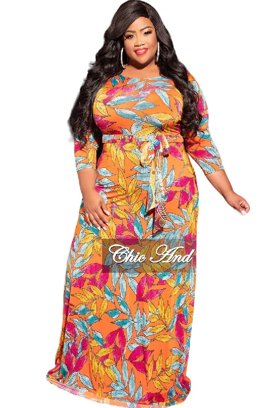 Final Sale Plus Size Maxi Dress with Belt in Tropical PrintWomen's luxury tops