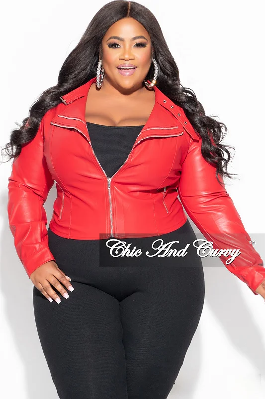 Final Sale Plus Size Biker Jacket - RedLarge women's cardigan tops