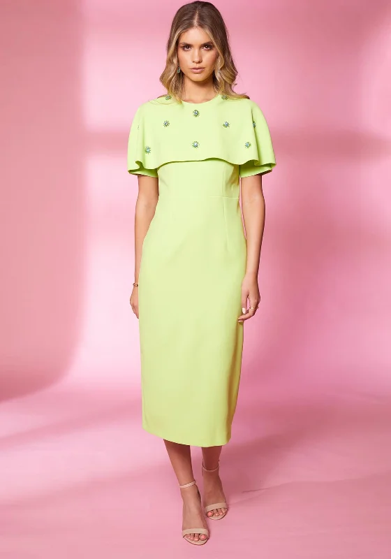 Kate Cooper Embellished Cape Pencil Midi Dress, Sherbet GreenShift Dress