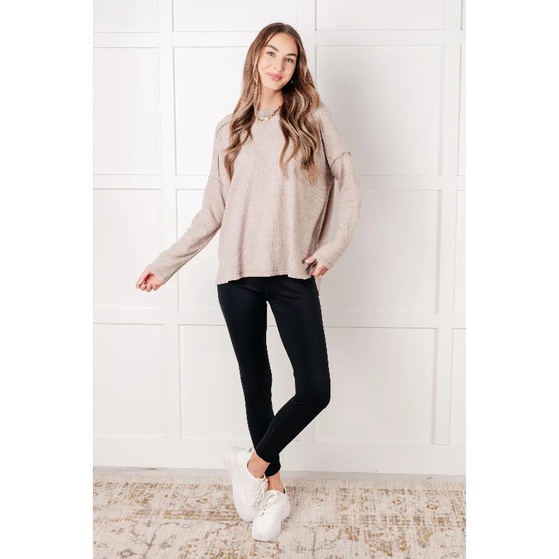 Simply Basic Ribbed Hacci Sweater in H Mocha (S-3X)Athletic Knit Tops