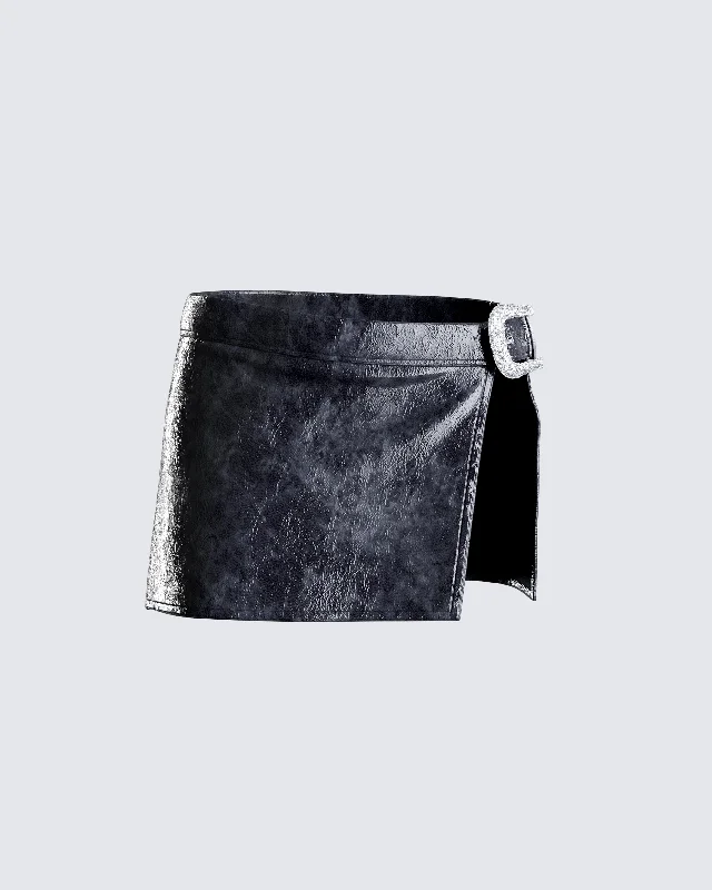 Fern Black Vegan Leather Mini SkirtDenim Skirt