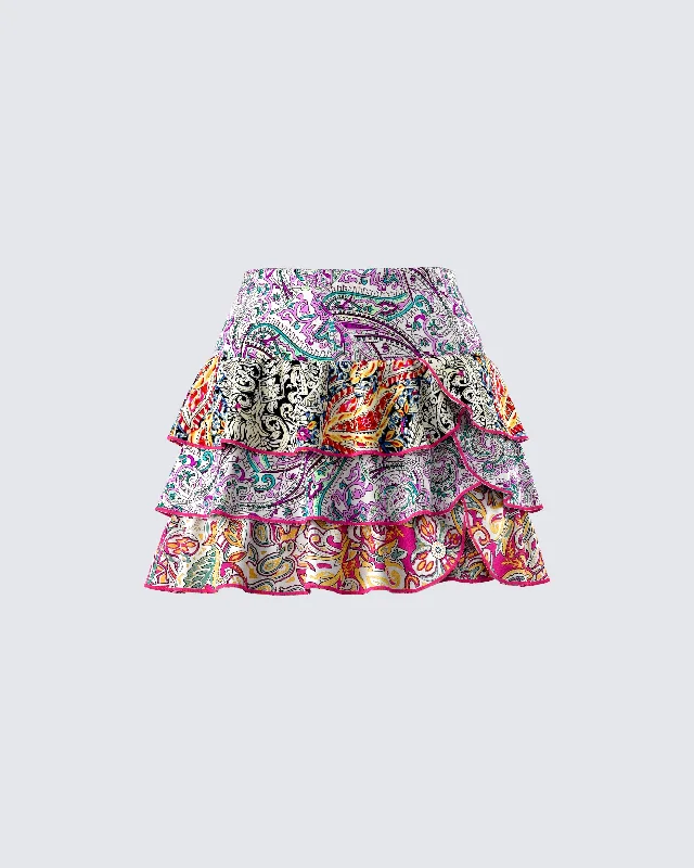 Raisa Paisley Tiered Micro Mini SkirtSkort