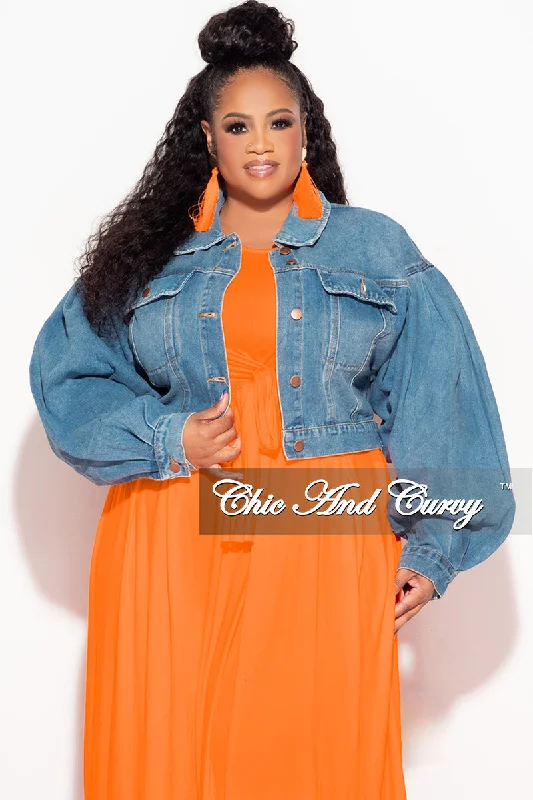 Final Sale Plus Size Denim Jacket with Balloon Sleeves in DenimPlus size women's silk tops