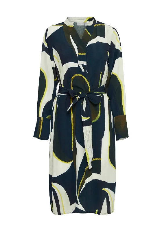 Fransa Lena Abstract Print Midi Dress, Navy & YellowSweater Dress