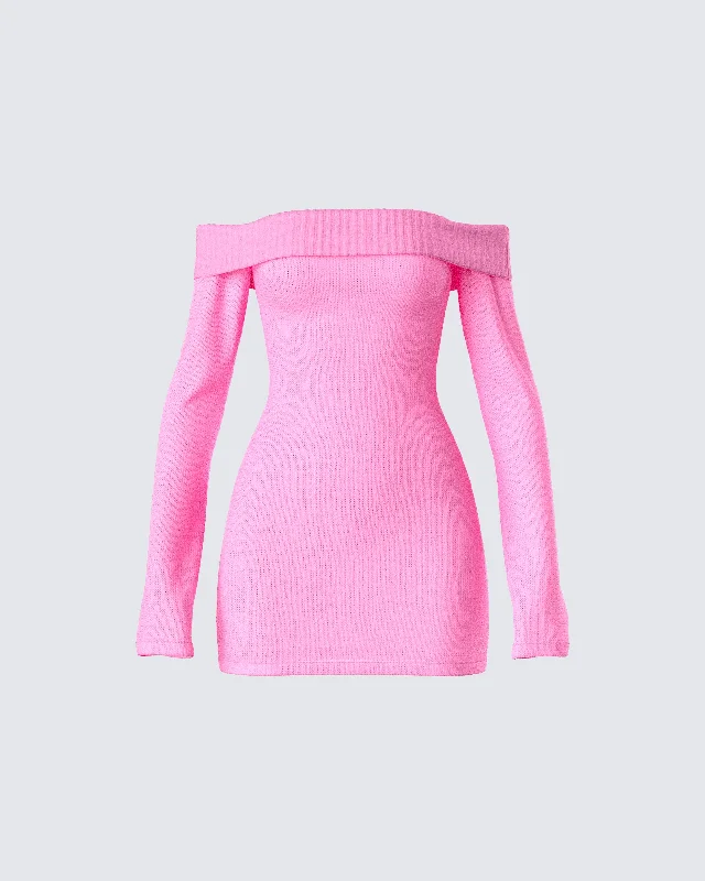 Abeni Pink Sweater Mini DressHalter Dress