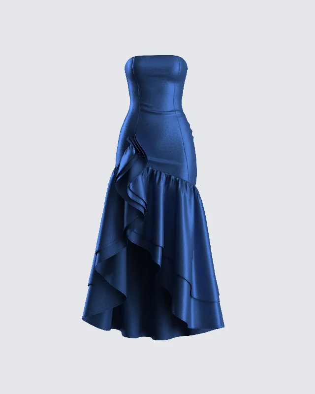 Jo Navy Ruffle Maxi DressBoho Dress