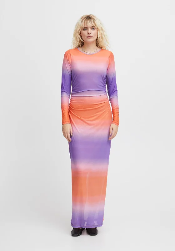 Ichi Ista Multi Fading Super Maxi Dress, Purple & OrangeKimono Dress