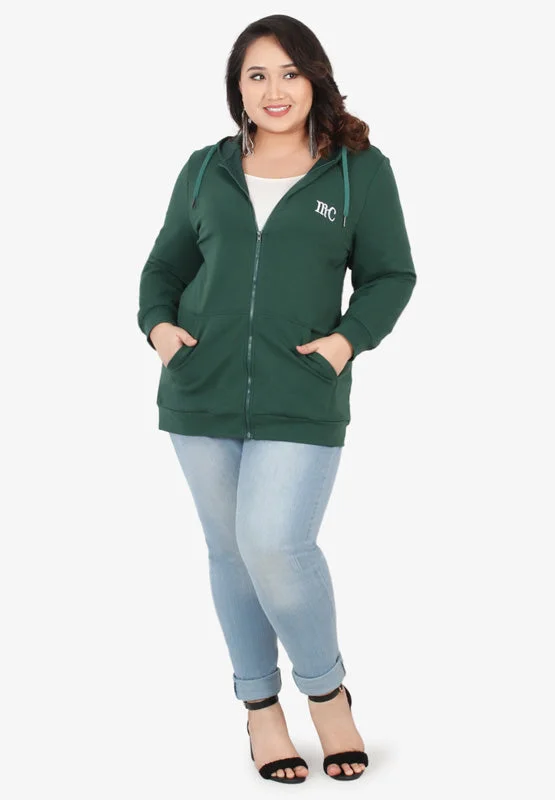 Honey Plus Size Hoodie Jacket - Dark GreenLarge women's cropped tops