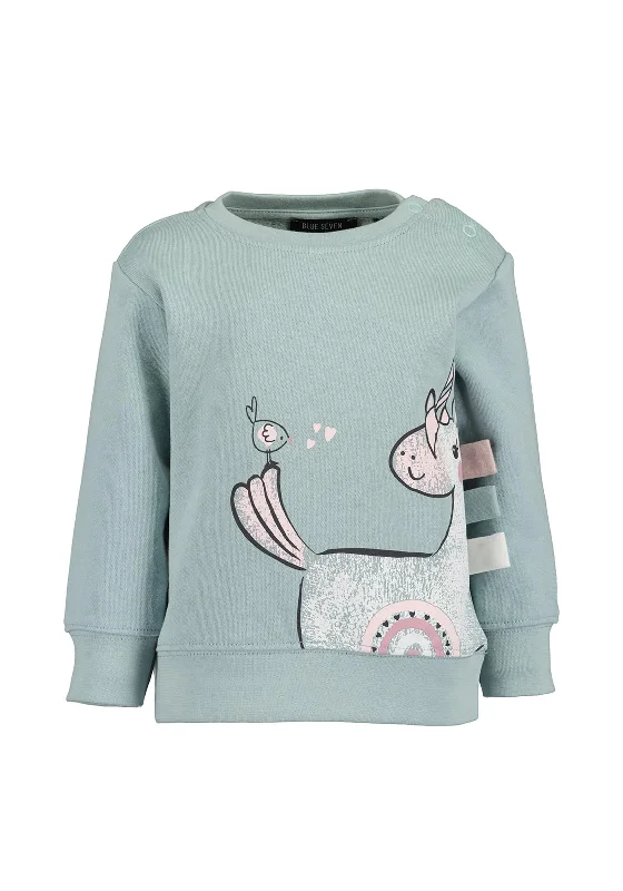 Blue Seven Baby Girl Unicorn Long Sleeve Sweater, GreenBeaded Knit Tops