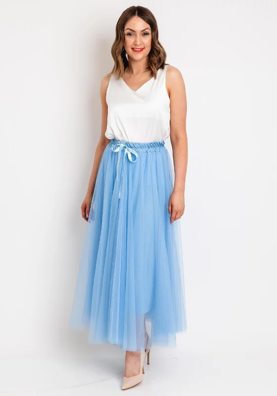 D.E.C.K By Decollage Tulle Midi Skirt, SkySatin Skirt