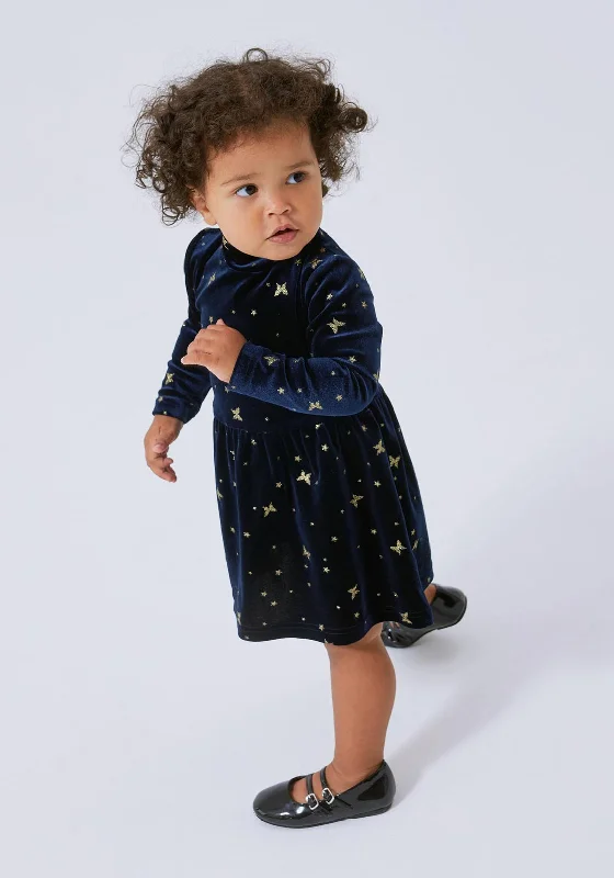 Name It Mini Girl Rifly Long Sleeve Velvet Dress, Dark SapphireInsulated Dress