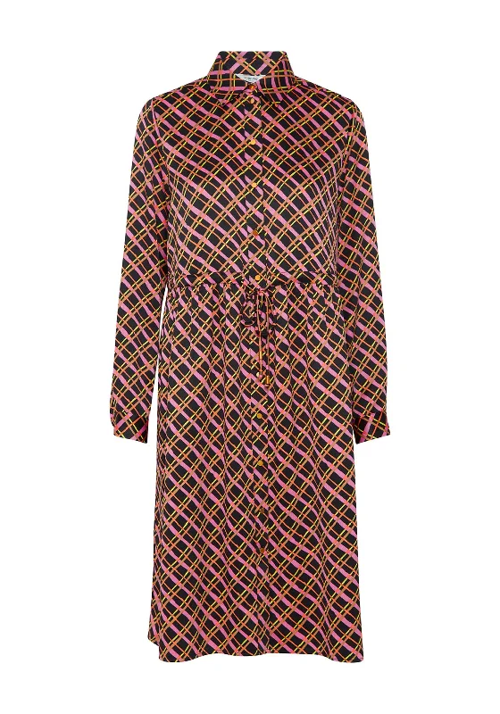 B.Young Trine Vibrant Pattern Crepe Midi Shirt Dress, Black MixShirt Dress